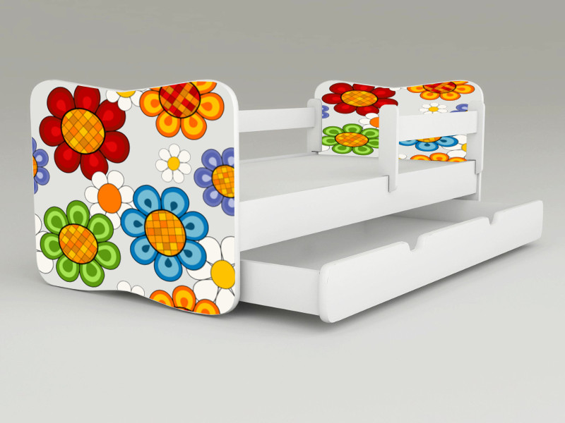 Detská posteľ s odnímateľnými bočnicami + šuflík Kvety mix